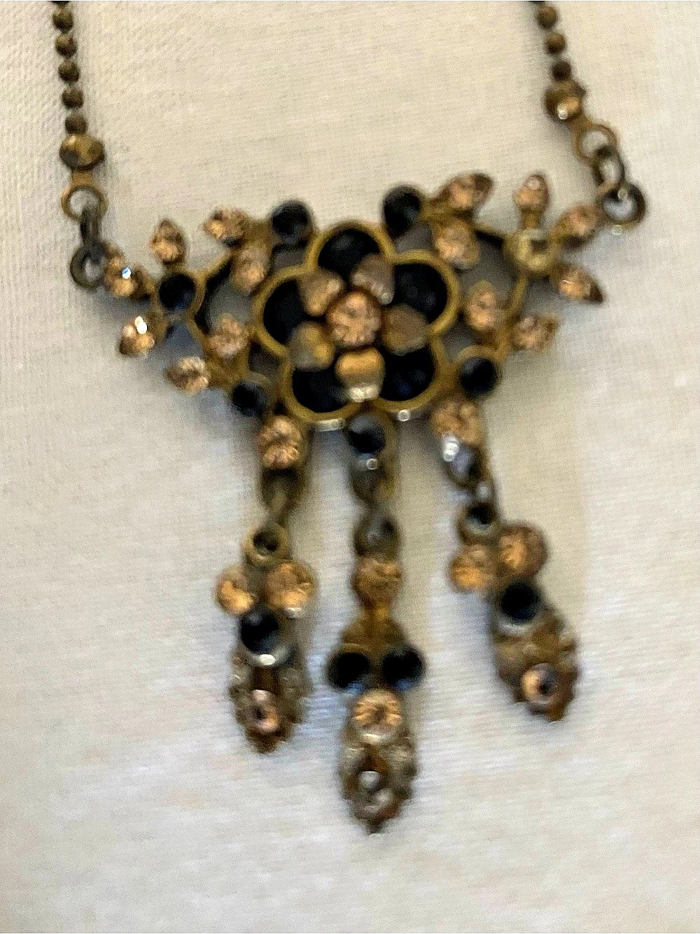 Michal Negrin Black & Gold Necklace, antique finish chain, Victorian inspired
